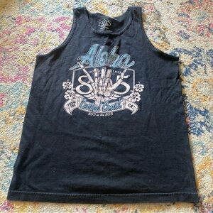 Top, Black Aloha Graphic Sleeveless Tank